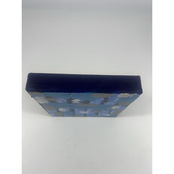 Handmade Acrylic Painting on Canvas Square Abstract Blue Gray 7.5"x8"x1.5" Art - Picture 9 of 12